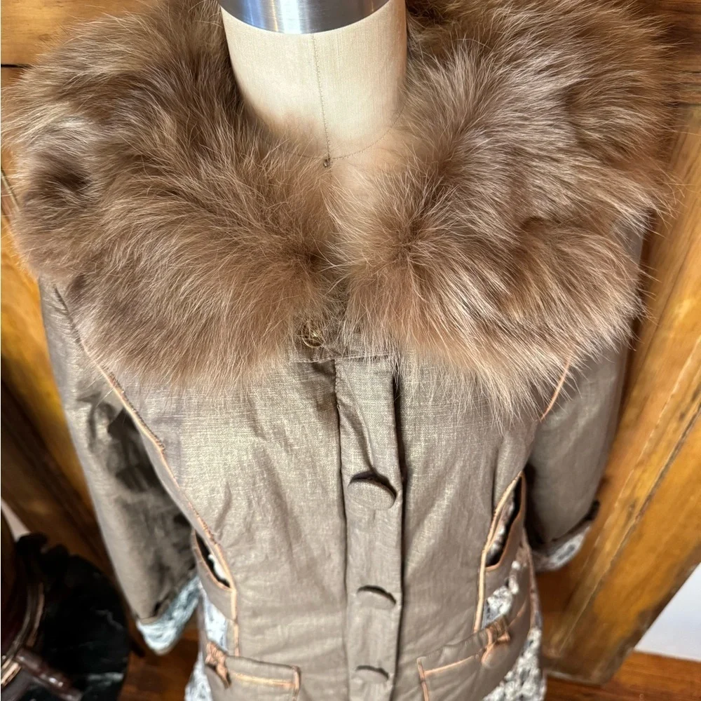 Penny Lane fur cotton crochet puffer button down fur collar coat - Picture 10 of 17